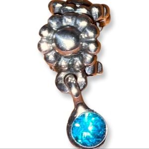 PANDORA DAISY STERLING SILVER DANGLE CHARM WITH  BLUE TOPAZ